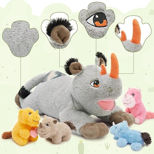 Vista 222 de Juego de 7 juguetes de peluche de dragón verde gigante de 21.7 pulgadas, animal de peluche con 4 bebés y 2 huevos, dinosaurios de peluche para niños