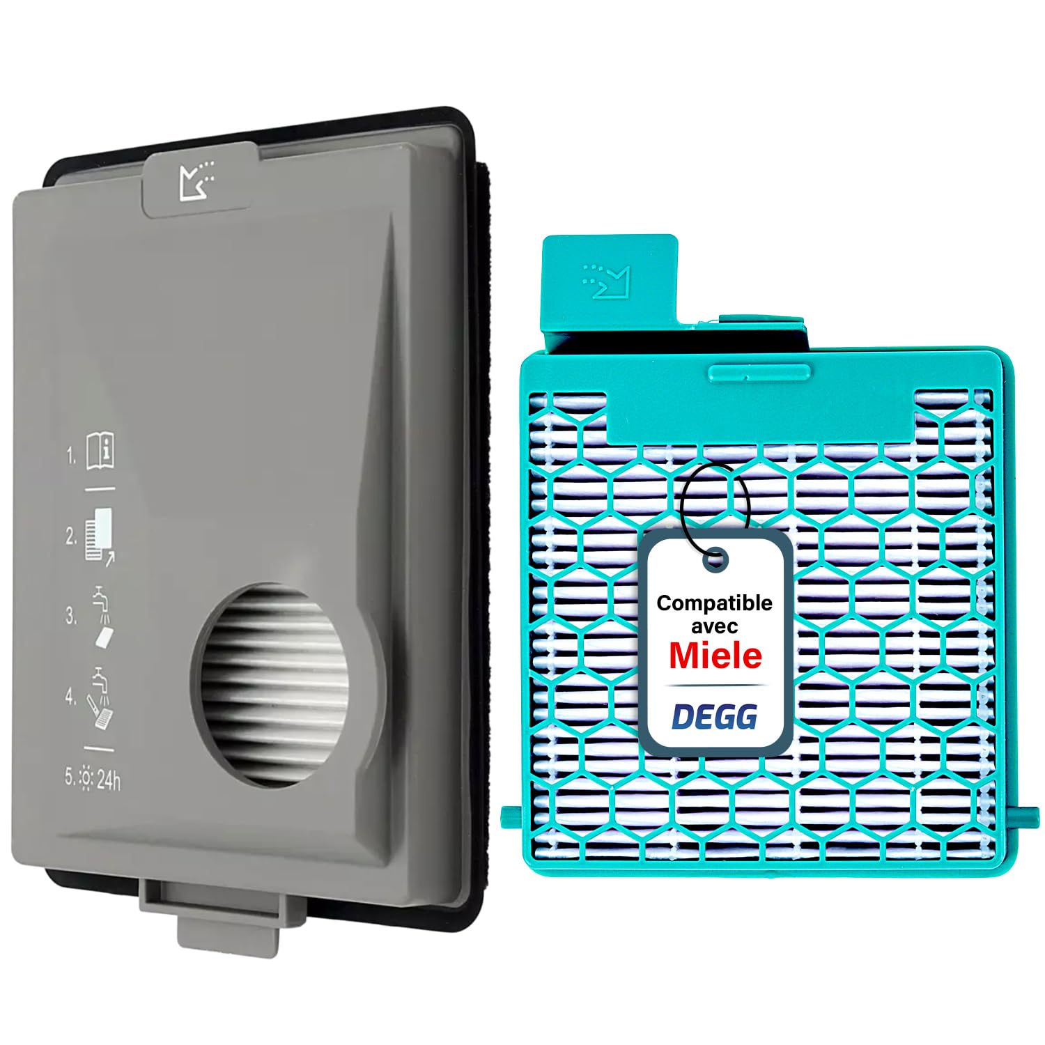 DEGG Kit de filtres - Compatible avec aspirateurs Miele Boost CX1 - Remplace SF-HY 60 & CX-FSF - Filtre HEPA et Anti-Poussière Fine - Ajustement parfait - Accessoires pour aspirateur