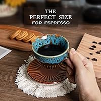 Vista 4 de 4 oz Espresso Cups Set of 2, Ceramic Cappuccino Cups with Saucers, Durable Porcelain Tea Set & Modern Coffee Cup Collection, Coffee Lover Gifts