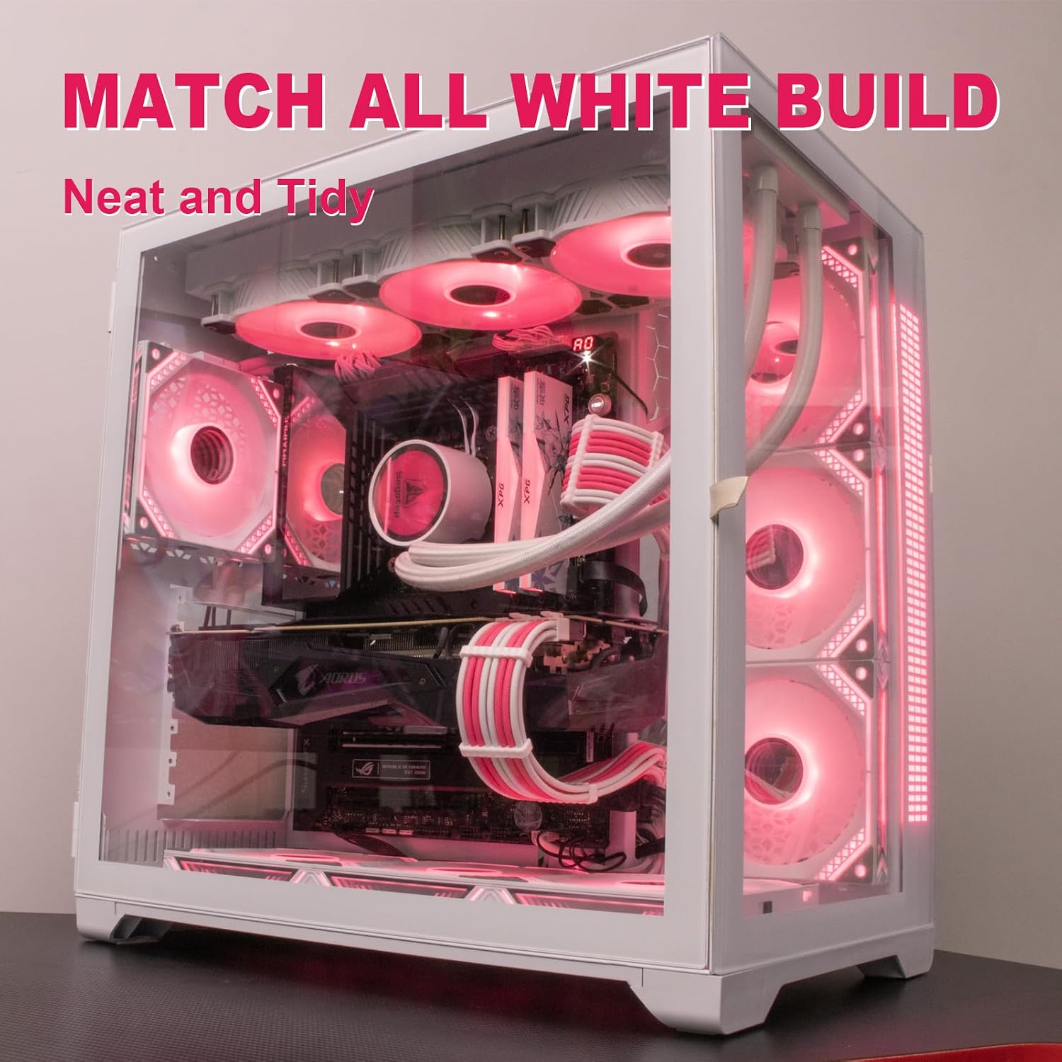 Sirlyr PSU Extension Cable Kit - Custom Sleeved Power Supply Mod for Girl's PC Build 16AWG 1x24Pin ATX/2x8 (4+4) Pin EPS CPU/2x8 (6+2) Pin PCI-E GPU 5PCS Pink&White - 6