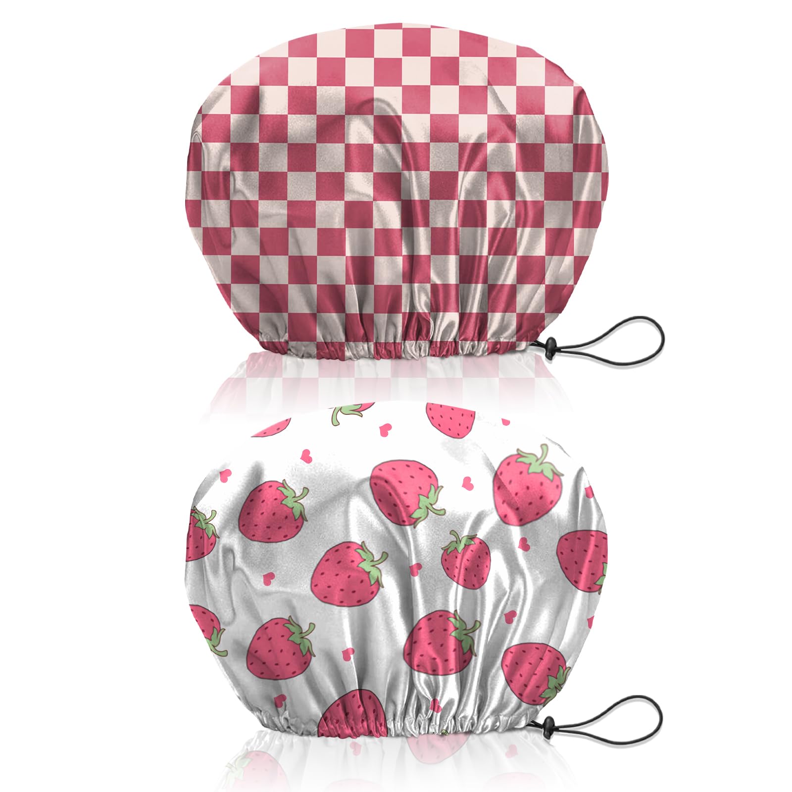 BHAHB 2 PCS Shower Cap Reusable Waterproof Double Layer Elastic Adjustable Hair Bath Caps Cute Aesthetic for Women Girls (V6-Pink)