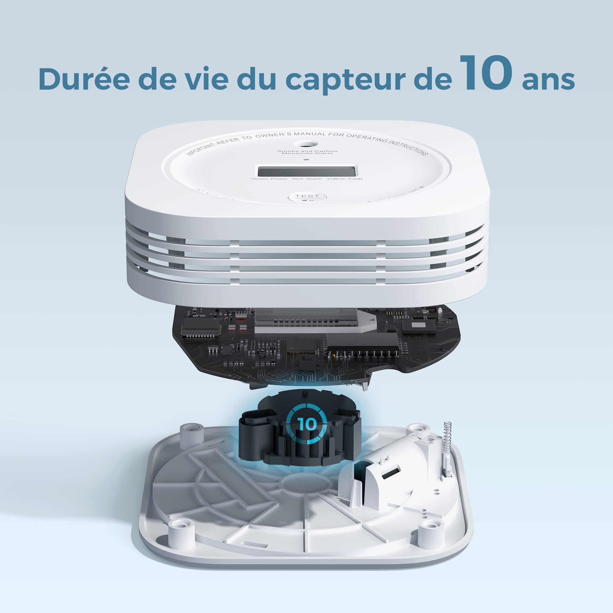 AEGISLINK Détecteur de Fumée et de Monoxyde de Carbone Interconnecté sans Fil, Alarme pour Fumée et CO avec Pile Remplaçable et Une portée de Transmission de Plus de 250 m, SC-RF200, Lot de 1