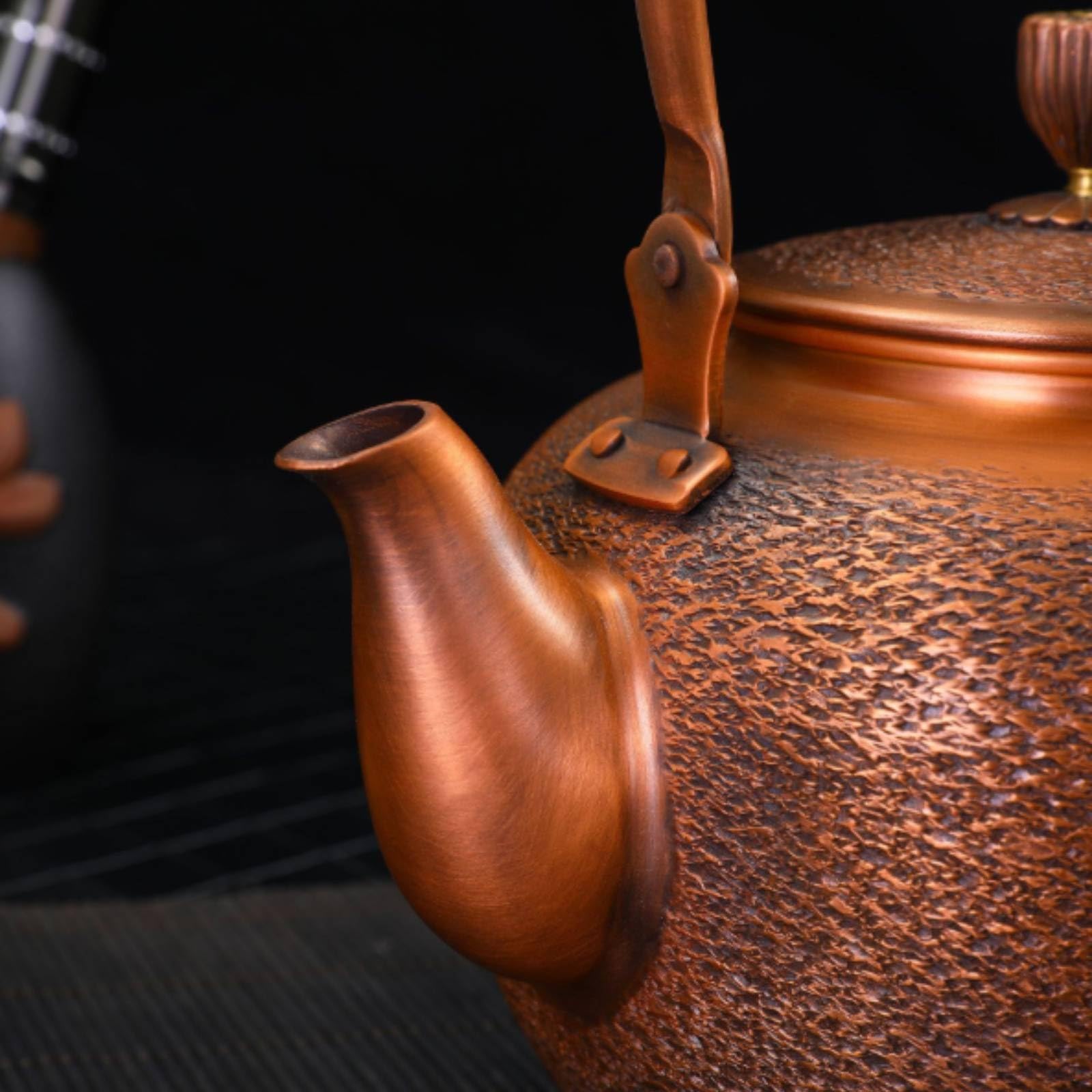 Tetera Cobre Compacta Tetera con Tapa Ergonómico Vajilla para Aficionados Al Té, 1300, Grabado Vertical