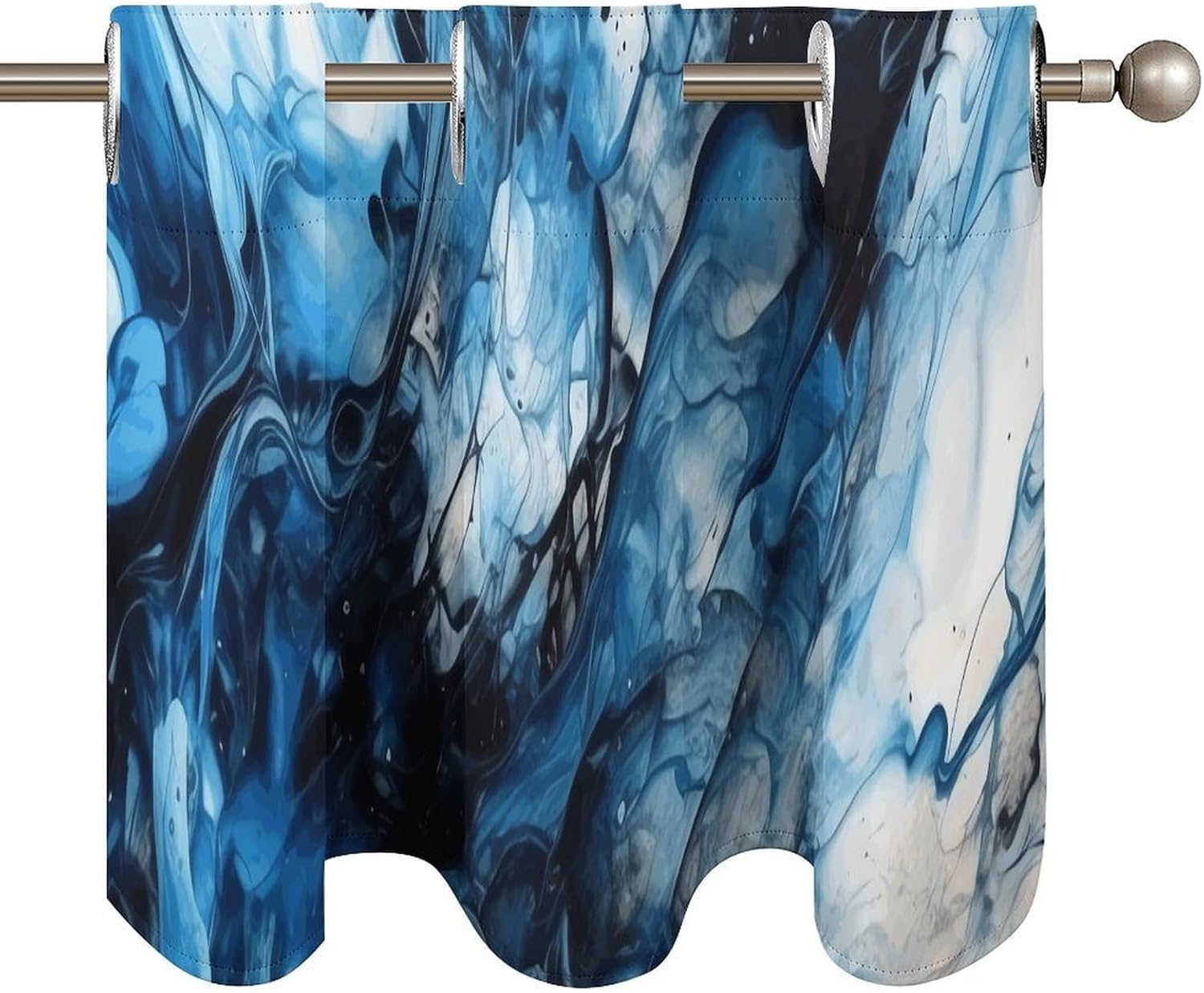 Blue and Black Valance for Windows, 2 Pack Kitchen Curtains Modern Home Decor, Soft Blackout Window Curtains for Living Room & Bedroom, 18 X 52 Inch