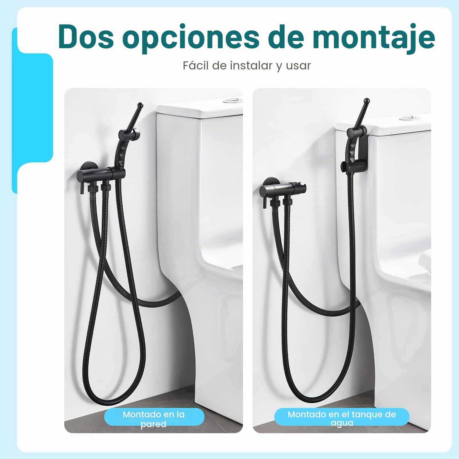 CREA Ducha Bidet para WC,Grifo Bidet Negro,Pulverizador Ducha Higiénica para Baño, Grifo para el váter con ducha de mano, Juego Ducha Higienica para WC de Mano, Negro Mate | Con ducha de mano con manguera flexible de 1,2 m y soporte, juego de ducha de bid