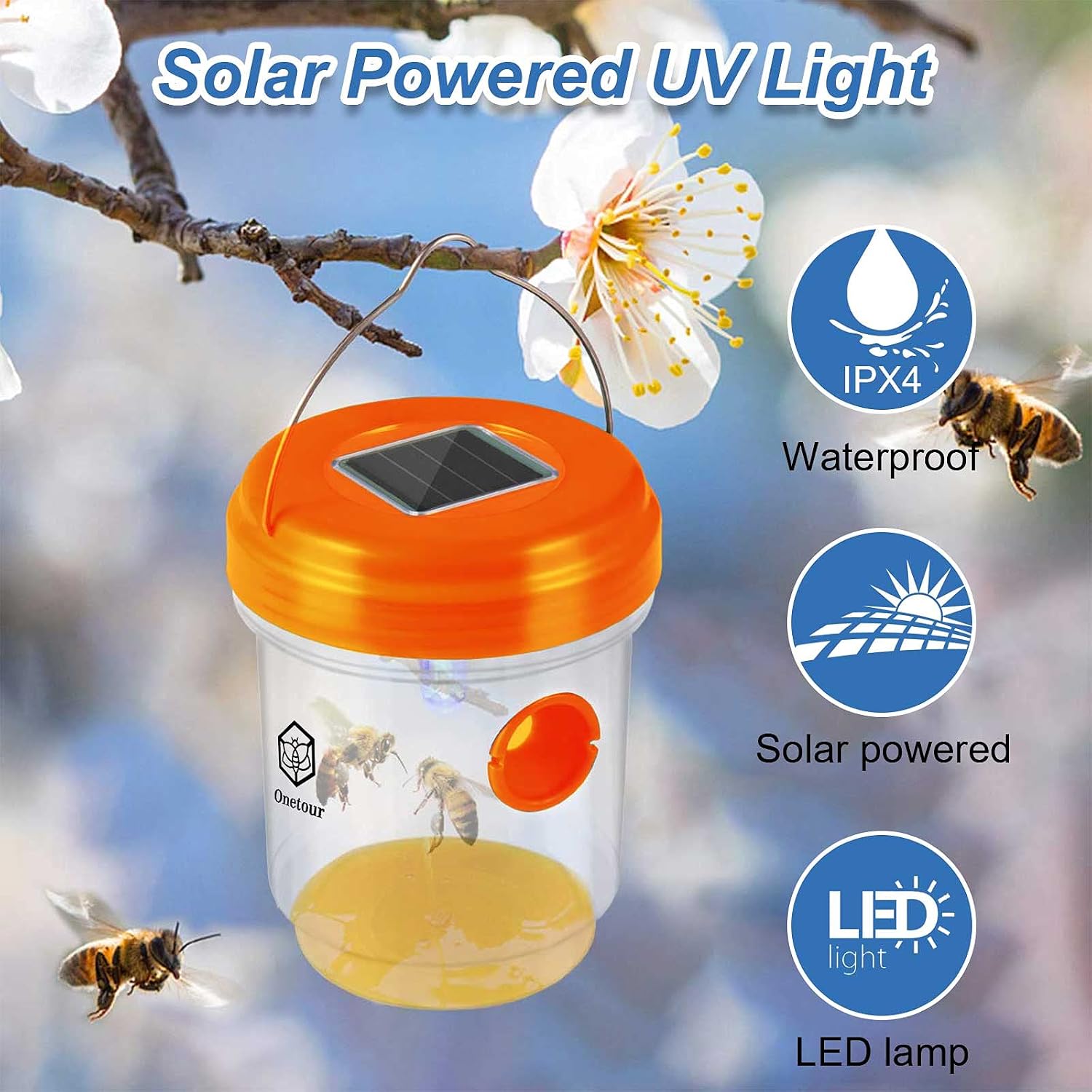 Petoor 2 Packs Wasp Trap - Solar Powered Bee Trap Outdoor for Yellow Jackets, Hornets and Wasps - Durable Wasp Killer and Bee Killer - Reusable Yellow Jacket Trap and Insect Trap