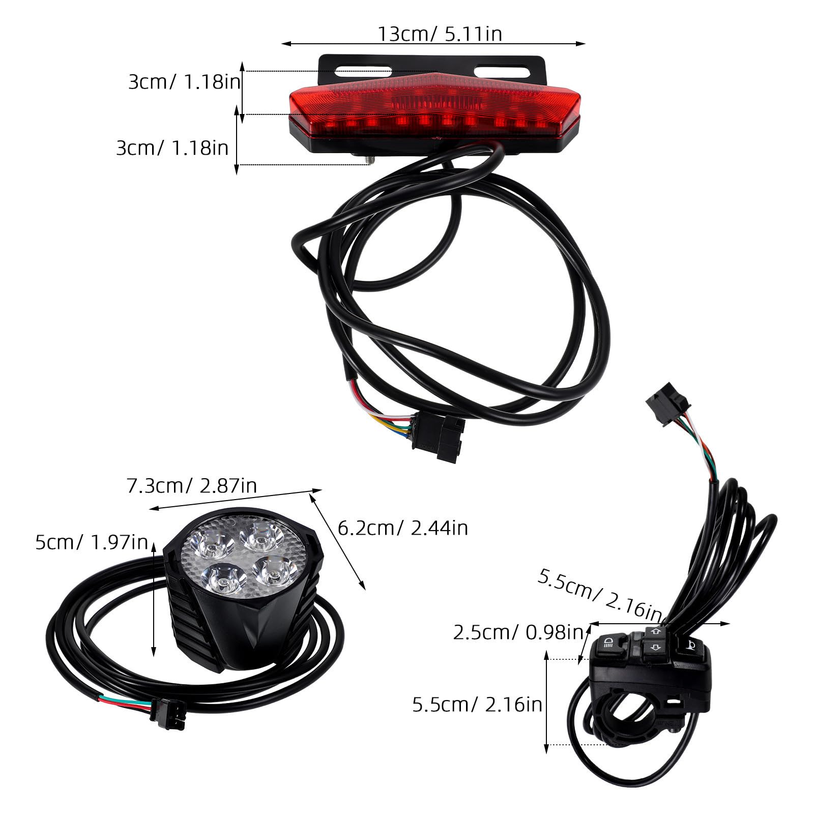 Luce Posteriore Bici con Pulsante Clacson e Fanali Direzionali Freno e Anteriore LED Kit Luci Bici Elettrica con Interruttore Manubrio Facile Installazione per Sicurezza