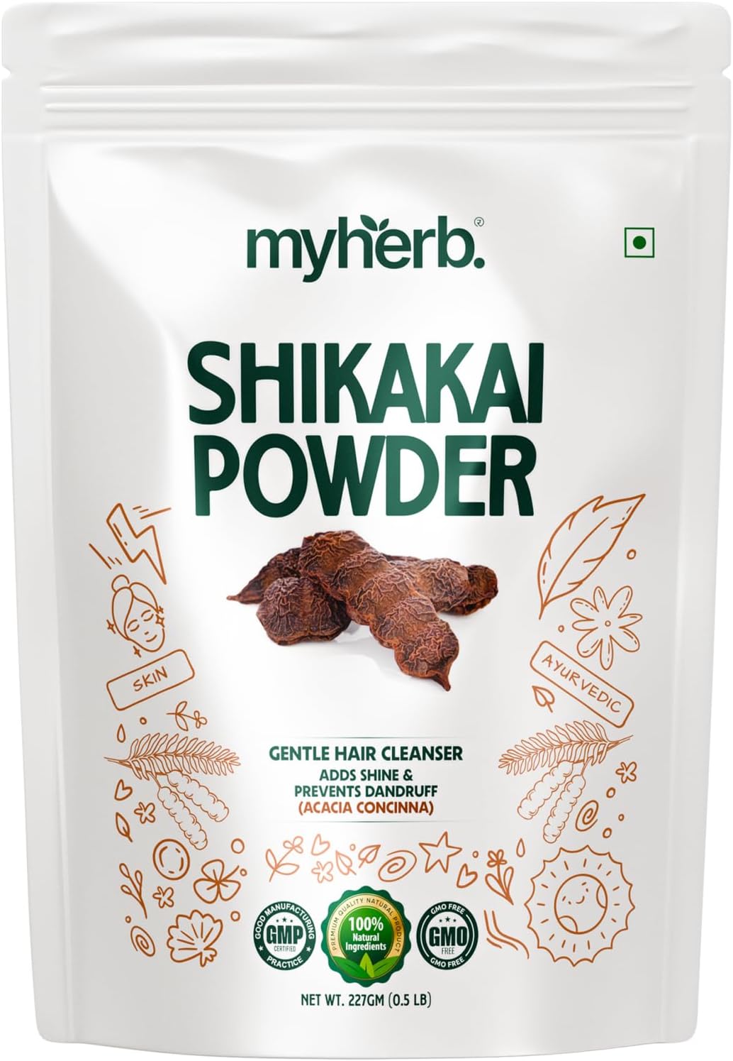 MYHERB Pure Natural 100% Organic Shikakai(Acacia Concinna) Powder For Hair Pack || 227 Gm/0.5 Lbs || Excellent Hair Conditioner & Cleanser||For Hair Pack||-For Men & Women