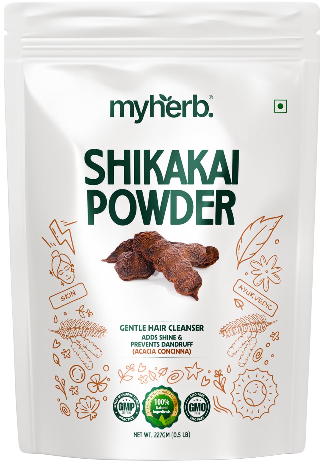 MYHERB Pure Natural 100% Organic Shikakai(Acacia Concinna) Powder For Hair Pack || 227 Gm/0.5 Lbs || Excellent Hair Conditioner & Cleanser||For Hair Pack||-For Men & Women