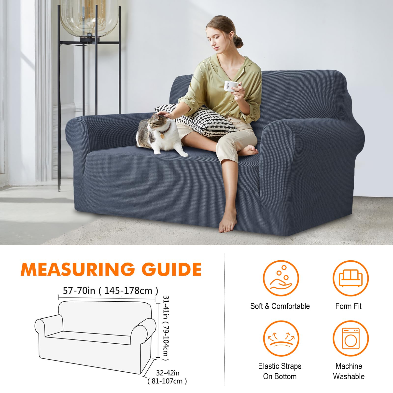 GRIFEMA GH1002-1 Sofa Covers 2 Seater High Stretch Pessimistic Couch Covers Super Soft Sofa Slipcover Elastic Straps Furniture Protector Covers - Image 2