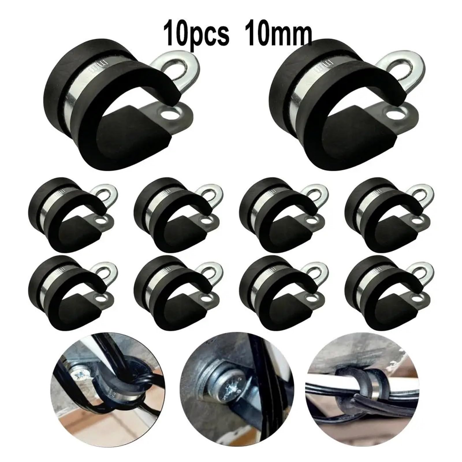 Lot de 10 colliers de serrage en acier inoxydable caoutchoutés 6–10 mm