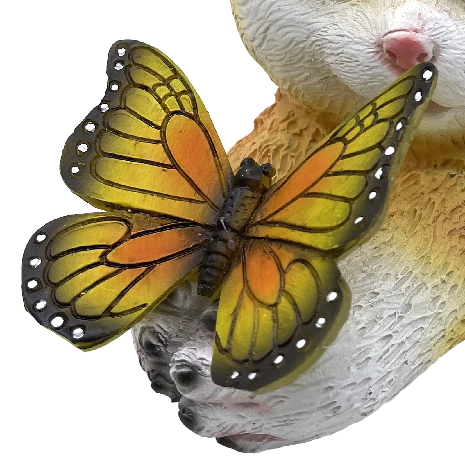 Figura de gato decorativa para jardín, gato, decoración de jardín, mariposas, lámparas solares para exteriores, balcón, diseño de patio lindo, mariposa, adornos de resina (amarillo)