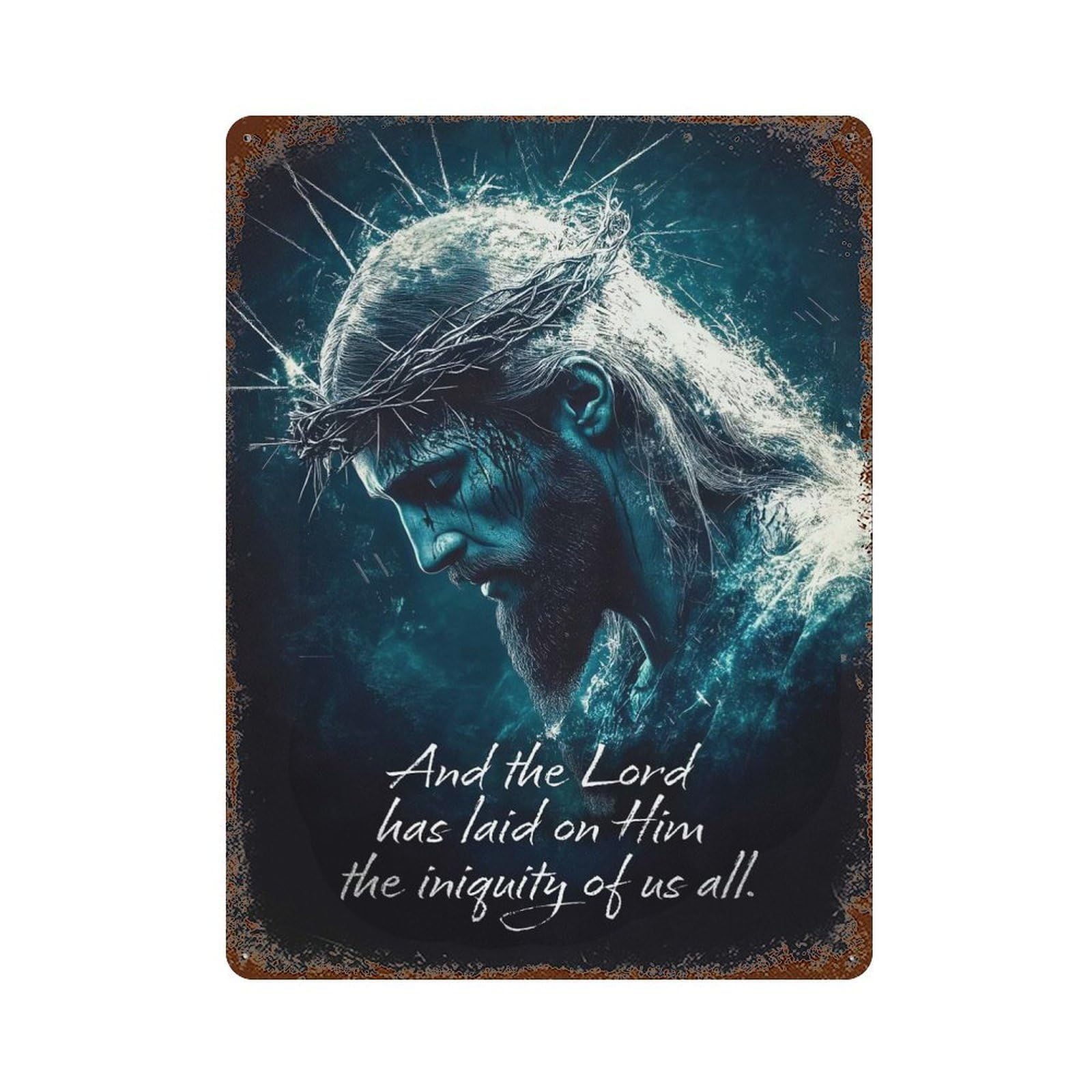 Jesus Christ Lamb of Gof Vintage Wall Sign 15.7"x11.8", Rust Effect Metal Decor for Bistro, Counter And Cafe Decor