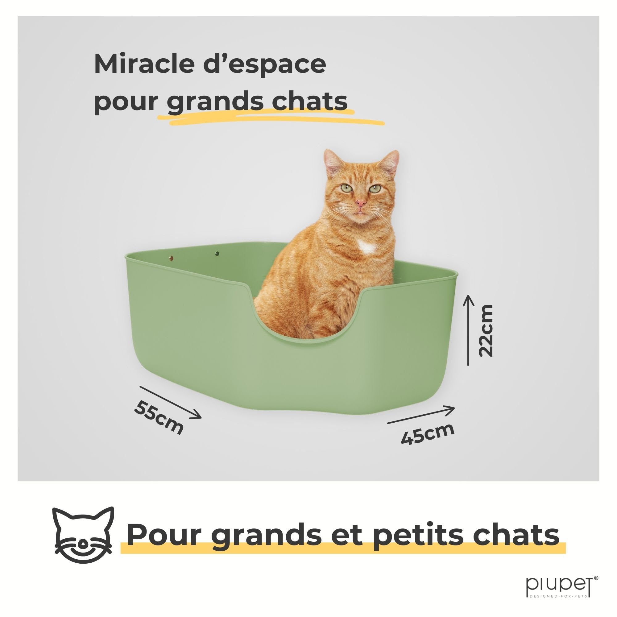 PiuPet® kattenbak - Moderne kattenbak voor katten - Cat litter box (Grijs