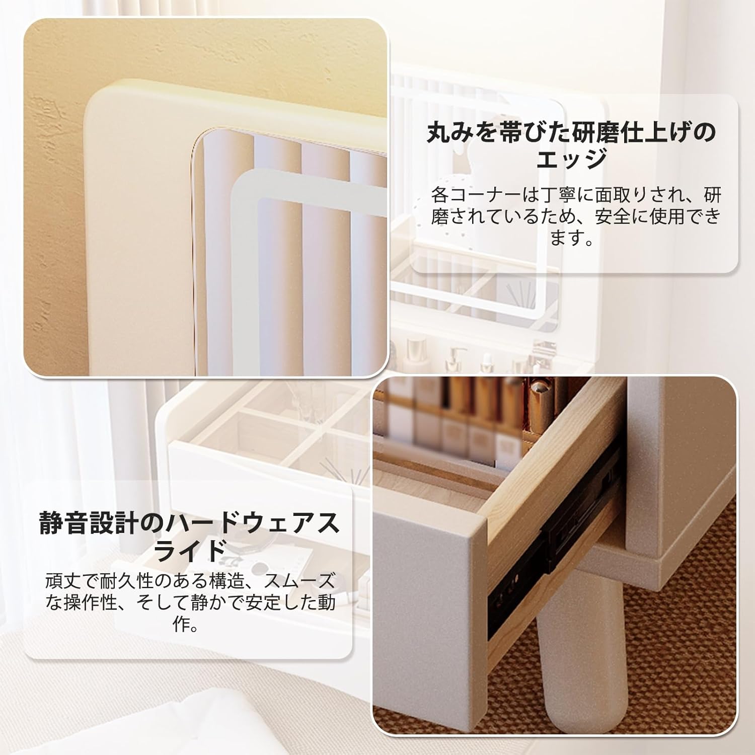 ドレッサー ドレッサーテーブル 全実木素材 48/60cm 鏡台 折りたたみ化粧鏡 大容量 防塵 出窓の化粧台 強化ガラス可視テーブ バンコク限定