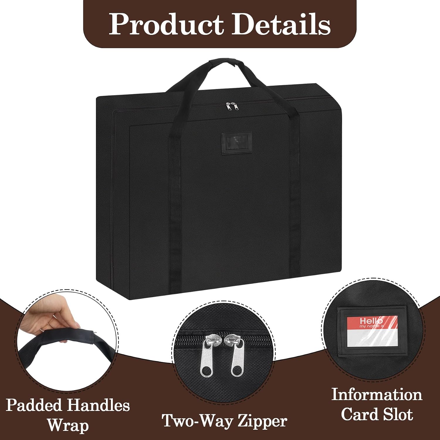 Klmnop Waterproof Wheelchair Travel Bag, 34.6" L x 11.8" W x 32.7" H Storage Cover with Handle and Information Card Slot for Foldable Wheelchairs, Walker Rollator, Portable for Car TSA Travel(Black) image 3