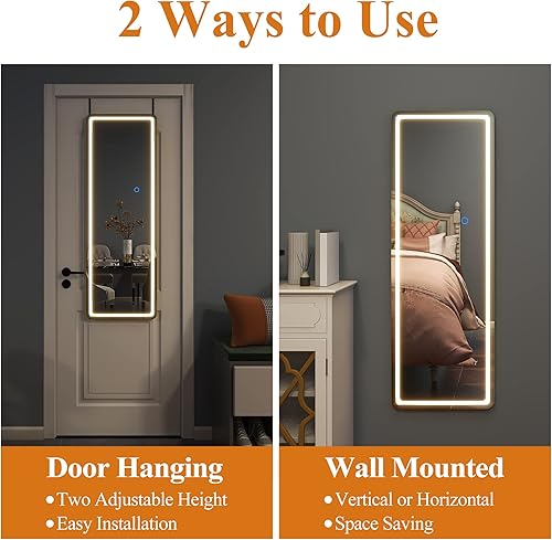 Miniatura 5 de GlasFlength Espejo de cuerpo completo con luces, espejo LED de 47 x 16 pulgadas, espejo de longitud completa con luces LED, espejo para colgar en la