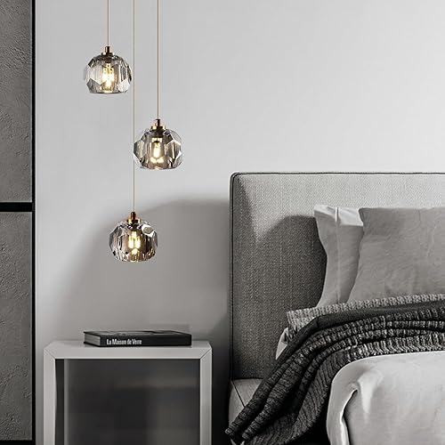 Miniatura 3 de Moderno candelabro de cristal en humo, lámparas colgantes de latón de lujo para isla de cocina, lámpara colgante de techo de gota de lluvia para