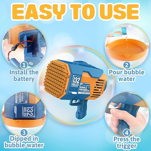 Miniatura 2 de Ametralladora de burbujas de 132 agujeros  Bazuca de burbujas con luz mejorada 2023 con solución de burbujas, pistola de cañón eléctrica para hacer