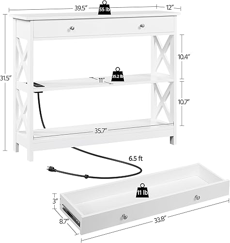 Miniatura 3 de Topeakmart Mesa consola con cajón, mesa de entrada de 39.5 pulgadas con estantes de almacenamiento, mesa de sofá larga estrecha con salidas y