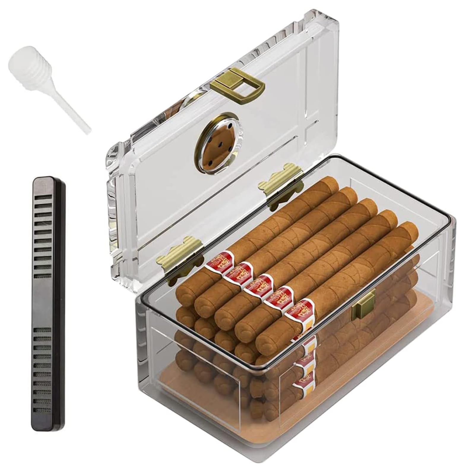 Ppldabnk Multi-Colored Acrylic Cigar Case,Cedar Humidor With Humidifier And Hygrometer,Sealed Cigar Box, Cedar Humidor, Tabletop Cigar Box, Daily Use, 20.8 * 11 * 10.2 Cm, Capacity: 15-12 Pcs,