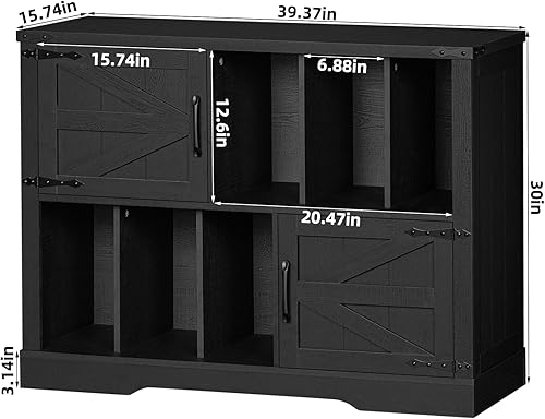 Miniatura 2 de Soporte grande para tocadiscos con almacenamiento de vinilo de hasta 450 álbumes, gabinete de almacenamiento de discos de vinilo negro de madera de