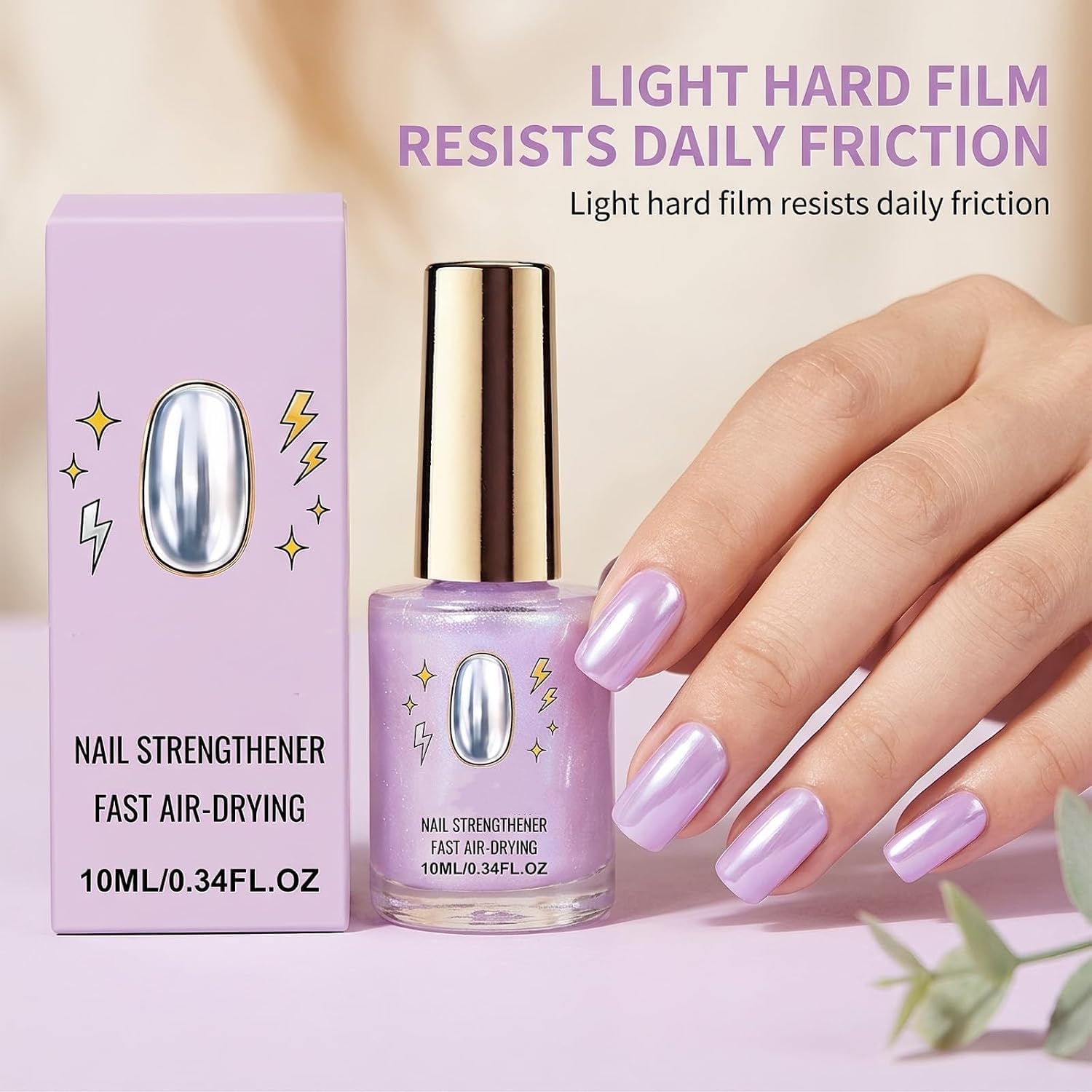 Nagelhärter mit glänzendem Flieder-Spiegeleffekt–schnell trocknend (3pcs)