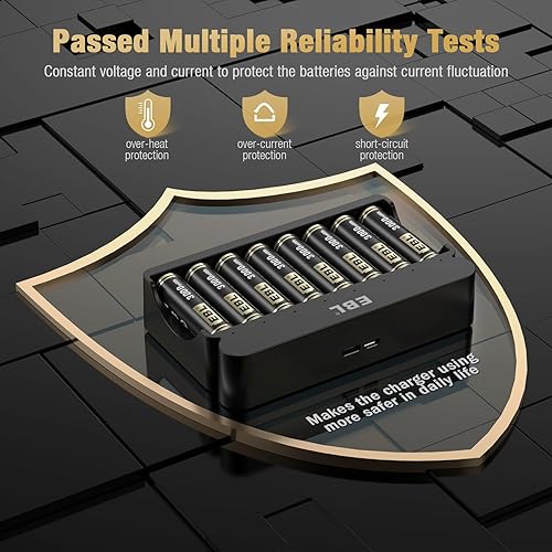 Miniatura 6 de EBL Paquete de 8 baterías AA recargables Ni-Zn de 3000 mWh con cargador de batería Ni-Zn de 8 bahías, batería doble A de 1.6 V de alto rendimiento y