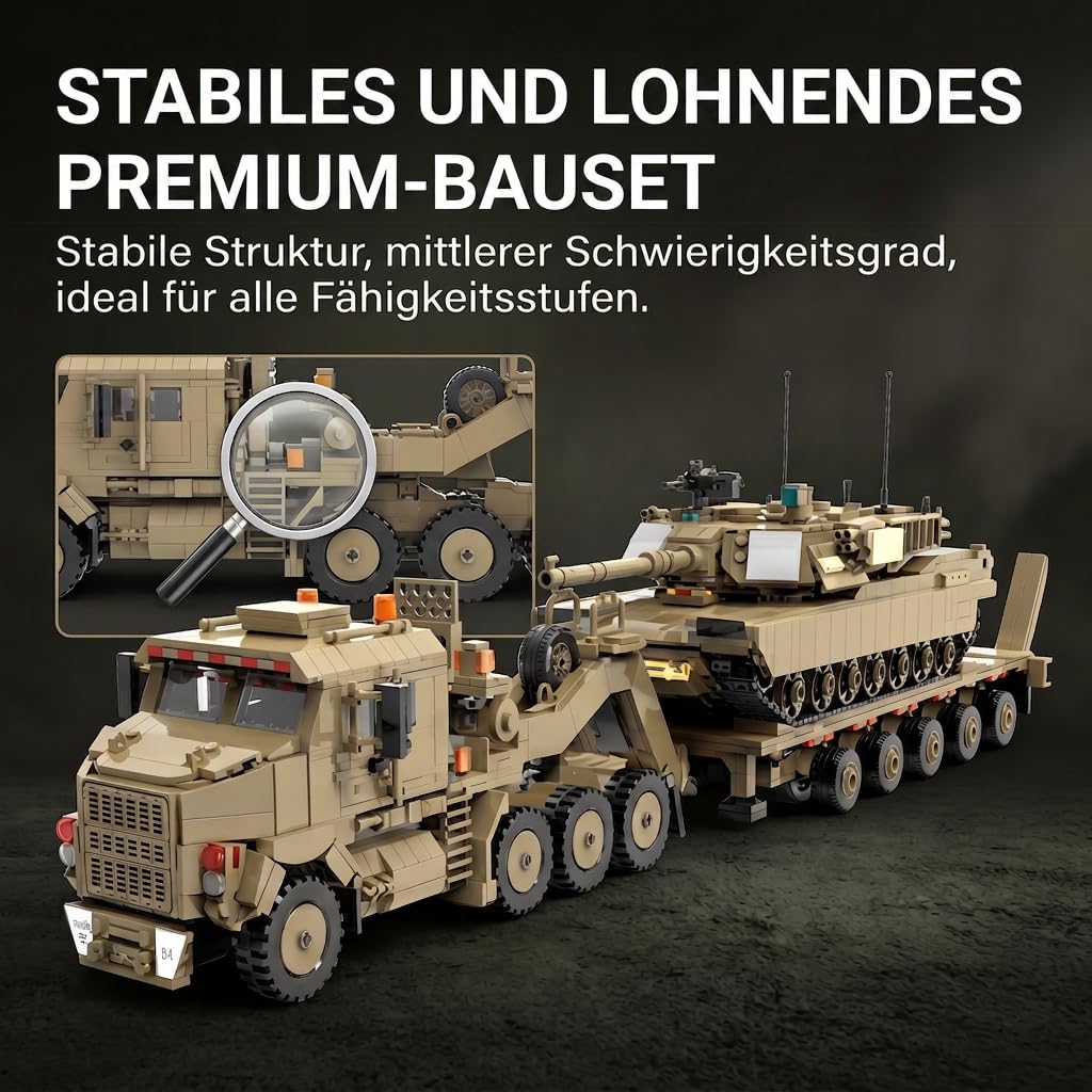 Klemmbausteine Panzer und Transportfahrzeug Set für Erwachsene | 3482 Teile WW2 Militär Modell Geschenkbox | Sammlerstücke Geeignet für Schlafzimmer und Arbeitszimmer