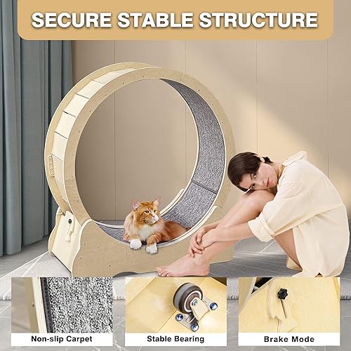Miniatura 5 de LiiZee Rueda de ejercicio para gatos de interior, diámetro de 35.4 pulgadas, rueda de correr para gatos, rueda de caminadora resistente con