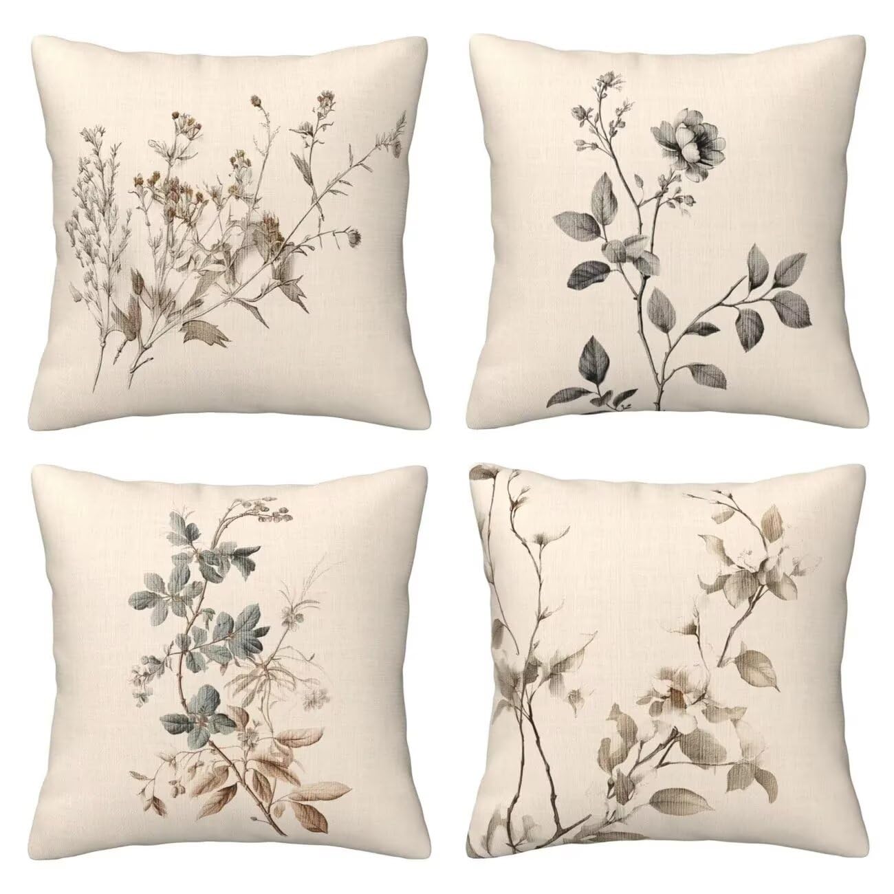 Cuscini per Divano 70x70cm 4 Pack Federe Cuscini Divano Moderni Cotone in Lino con Cerniera Nascosta Casa Soggiorno Camera da Letto Decorativo Quadrate Cuscino 4 Pcs Confezioni Fiore elegante L-4454