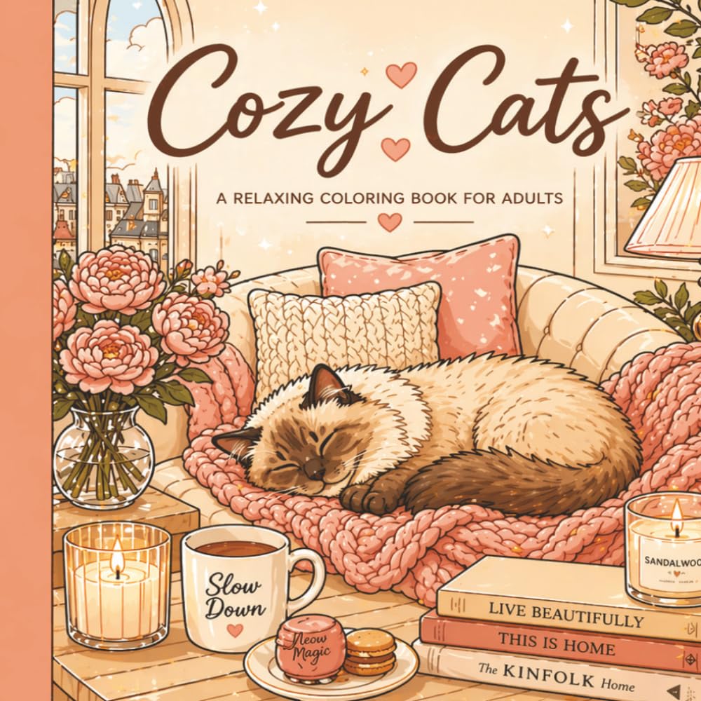 Cozy Cats Coloring Book A Relaxing Adult Coloring Book with Cute Cats, Cozy Moments & Soft Life Scenes