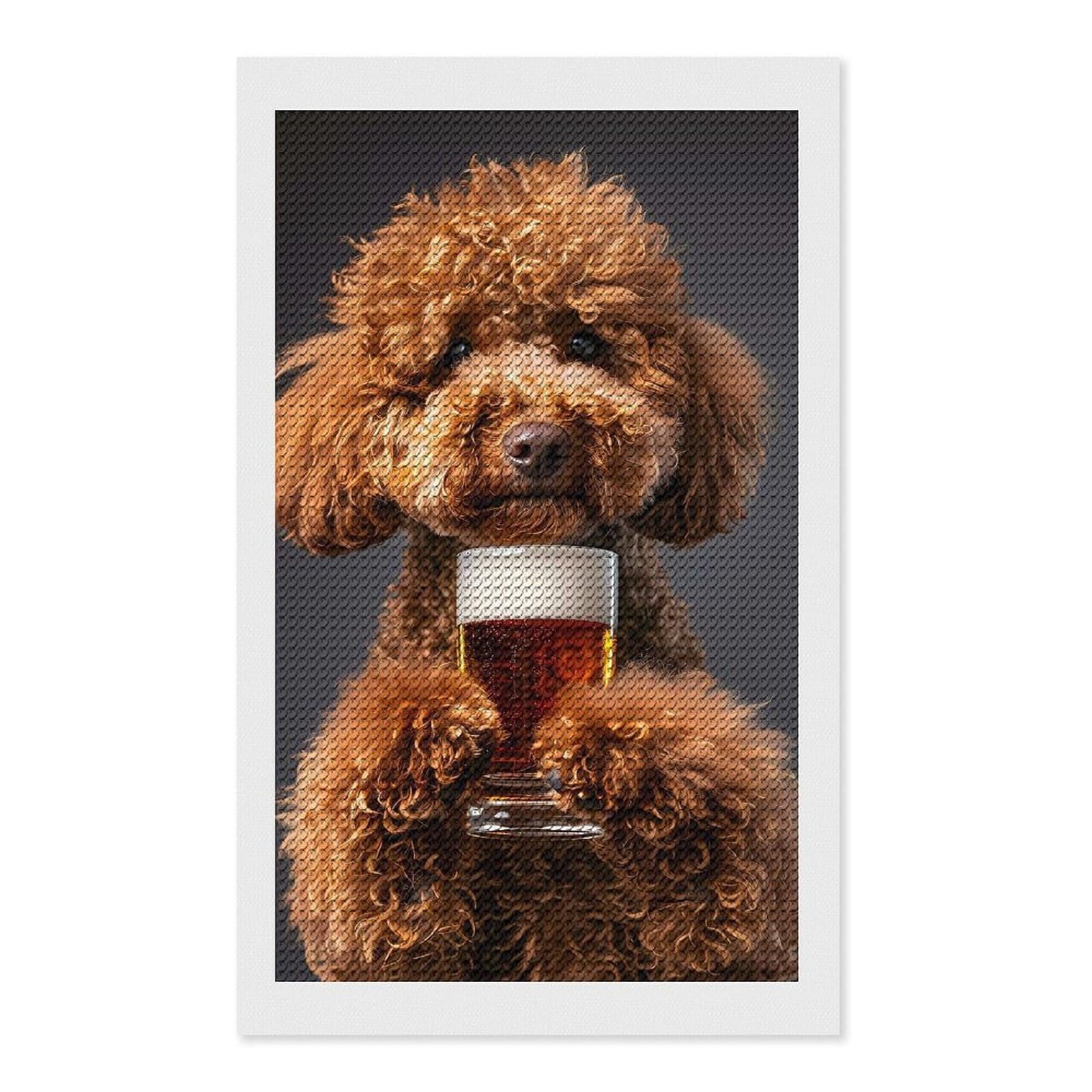 Junmoney Poodle Beer Diamond Art Canvas 12"x20", for Adults, Pleasing Wall Art Project, Modern Decor, Gift Idea, Nice Detail and Sparkle