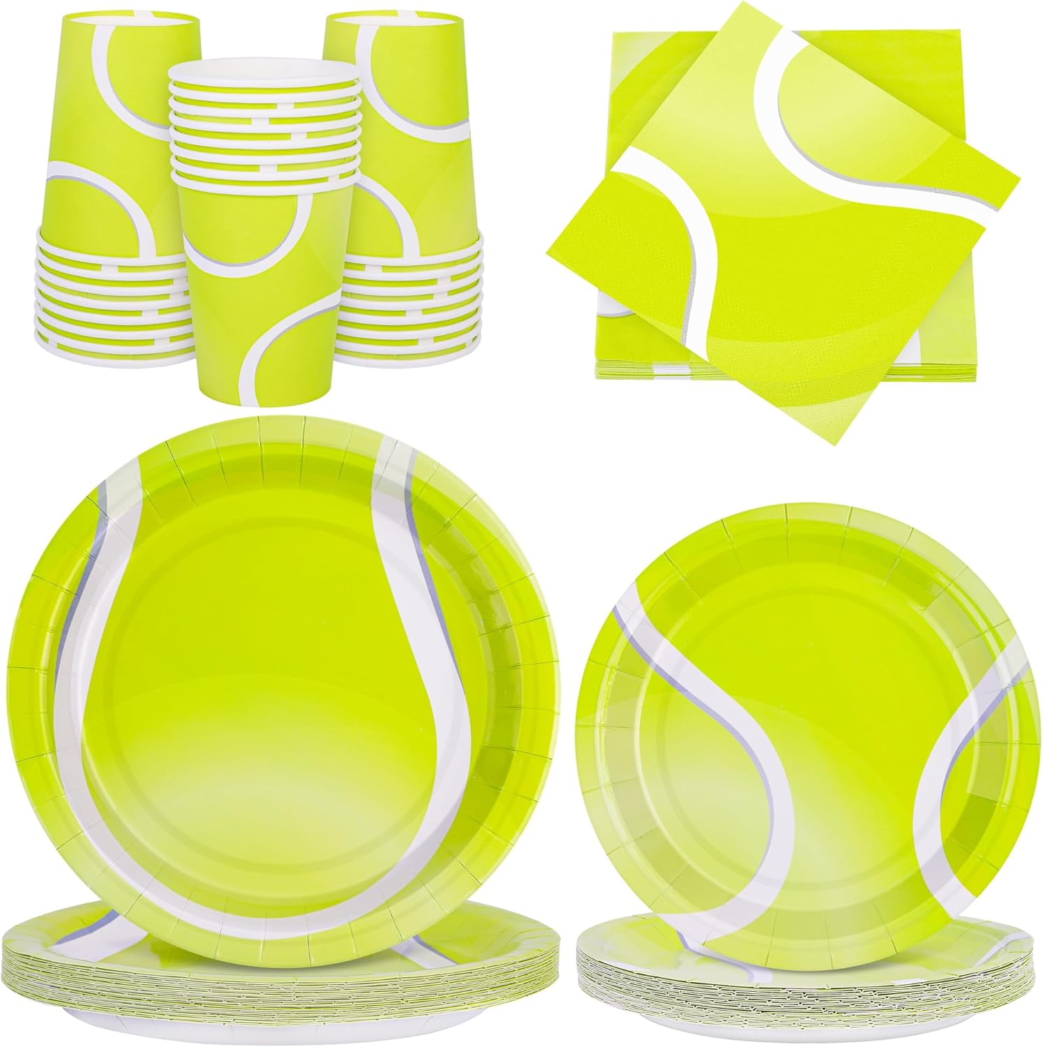 durony 96 Pieces Tennis Party Supplies Tableware Set Include Tennis Paper Plates Napkins and Cups Ball Game Dessert Plates for Sports Party Decorations, Serve 24 Guests