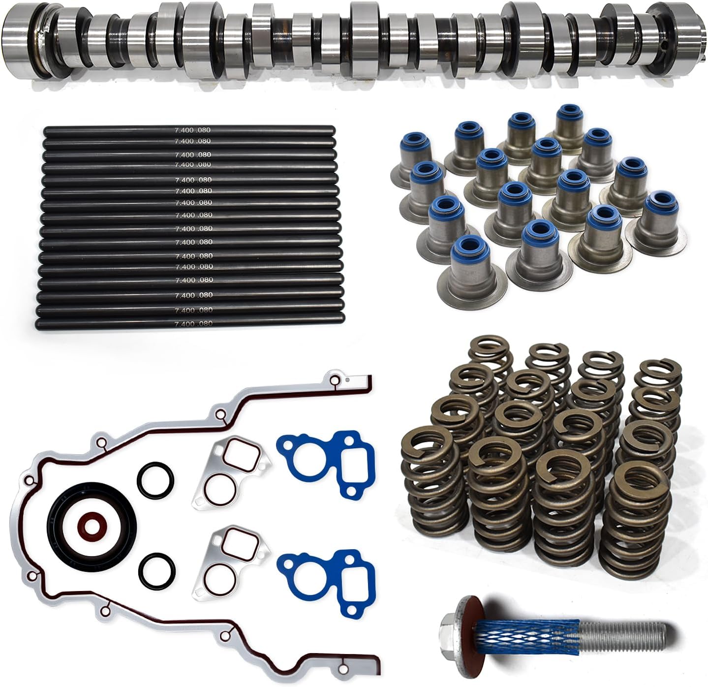 Sloppy Stage 2 Camshaft Kit with Springs Pushrods Lifters Set Fits for 1997-2013 Chevrolet GMC LS 4.8 5.3 5.7 6.0 6.2 V8 LSx Engine E1840P Replaces PAC-1218 HL2148S 7.400” E-1840-P