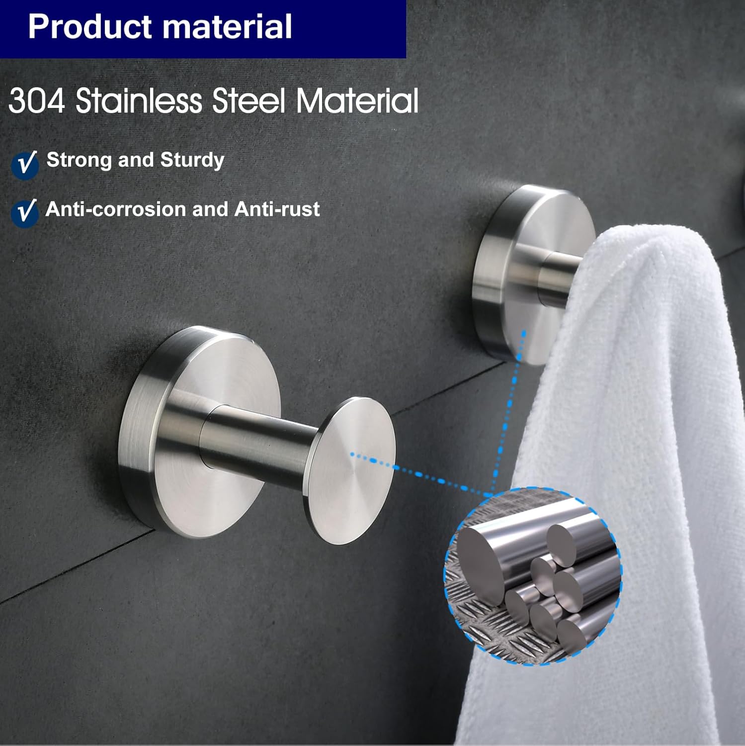 Towel Hooks, 4 Pack Towel Hooks for Bathrooms, Coat Hook for Bathroom Wall Mounted, SUS304 Stainless Steel Bathroom Hooks for Towels, Nickel Brushed Wall Hooks for Hanging Towels,Robes,Coats GTA0629N