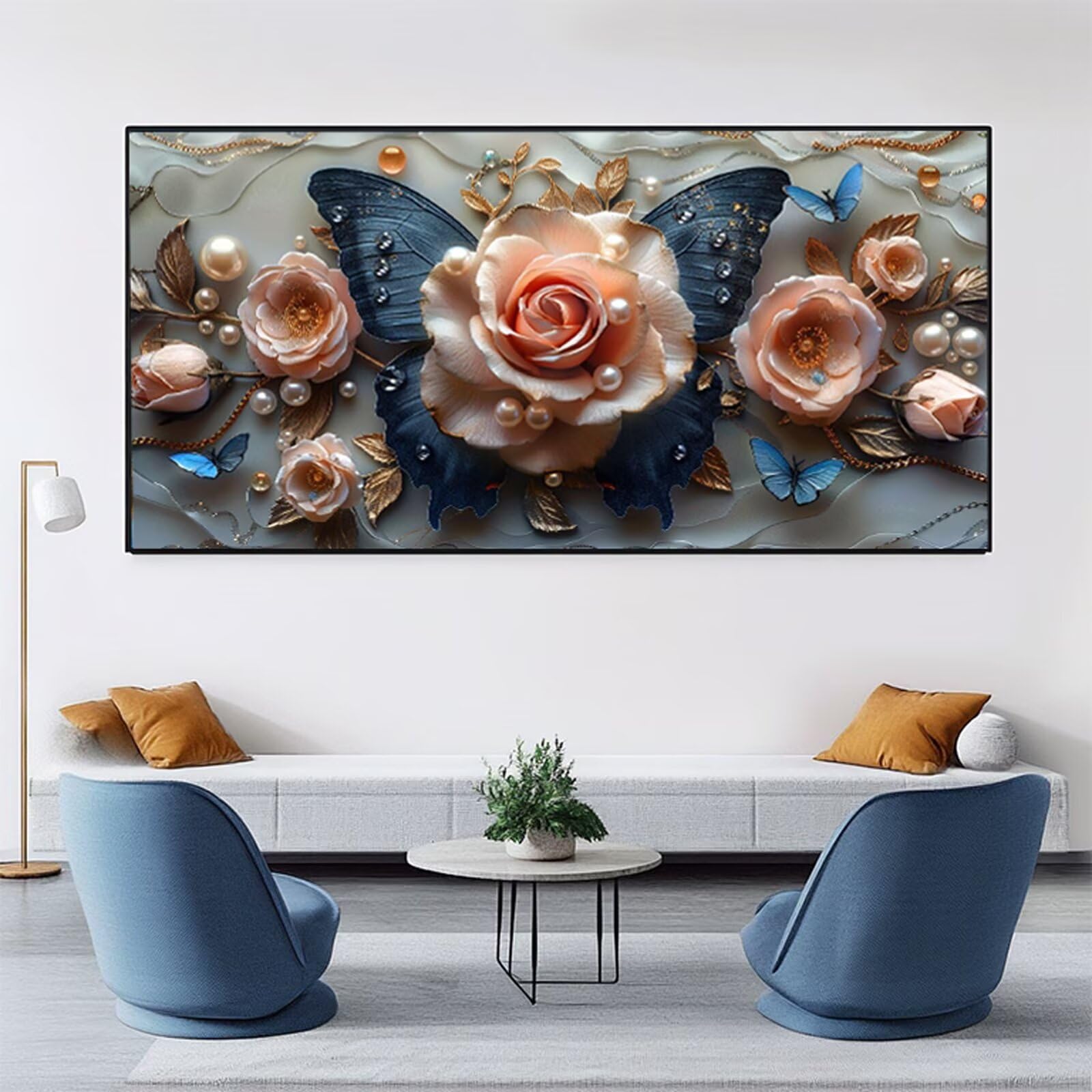 Malen Nach Zahlen XXL Rose Malen Nach Zahlen Erwachsene Orange Farbe 80x160cm, Ohne Rahmen, DIY Paint by Numbers Set mit Acrylfarben und Pinseln, Knitterfreie Leinwand, Home Wand Deko, Geschenk RB-570