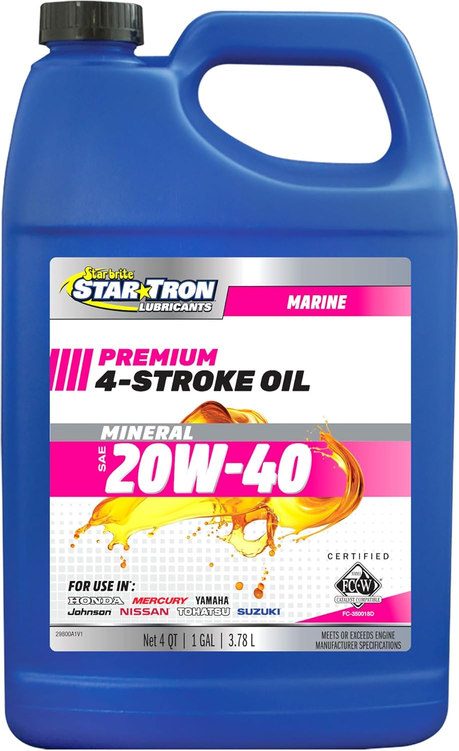 STAR BRITE Star Tron Premium 4 Stroke Marine Oil - 10W-30 - Synthetic Blend Engine Oil for Outboards, Gasoline Inboards & Stern Drives - NMMA FC-W Certified, 32 OZ (028132)