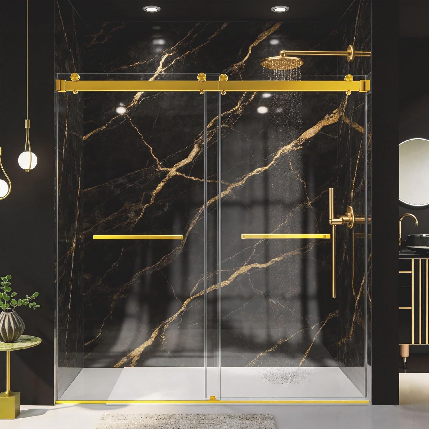 68-72" W x 76" H Frameless Shower Door with Buffer, Double Sliding Soft-Close Shower Doors with 3/8" (10mm) Thick Tempered Glass, Reversible Installation Sliding Glass Door Brushed Gold