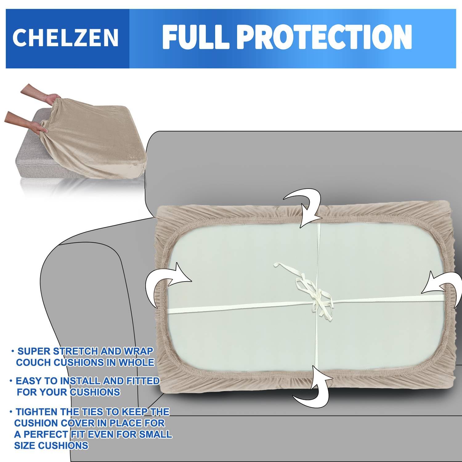 CHELZEN Velvet Sofa Seater Cushion Cover, Super Stretch Sofa Cushion Slipcovers - Image 3