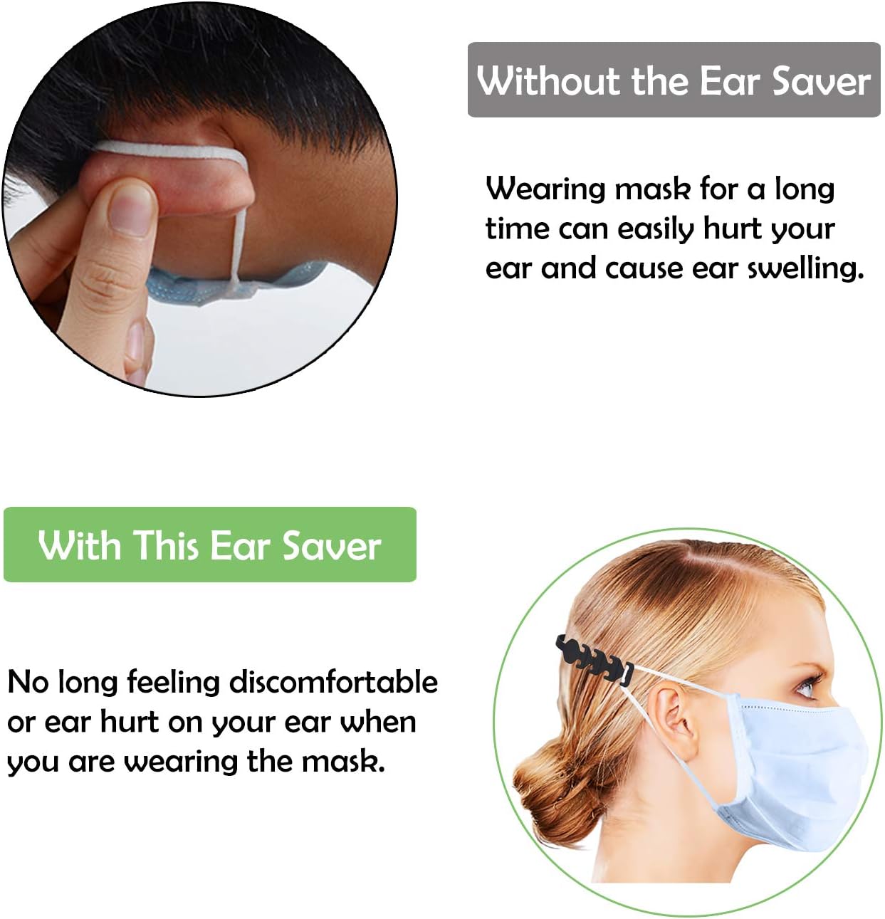 Jisoncase Adjustable Mask Extender Ear Saver Protector for Mask, Anti-Slip Comfortable Nose Mouth Pad Lipstick Makeup Saver For Women Men Children (10pcs, Black+Clear)