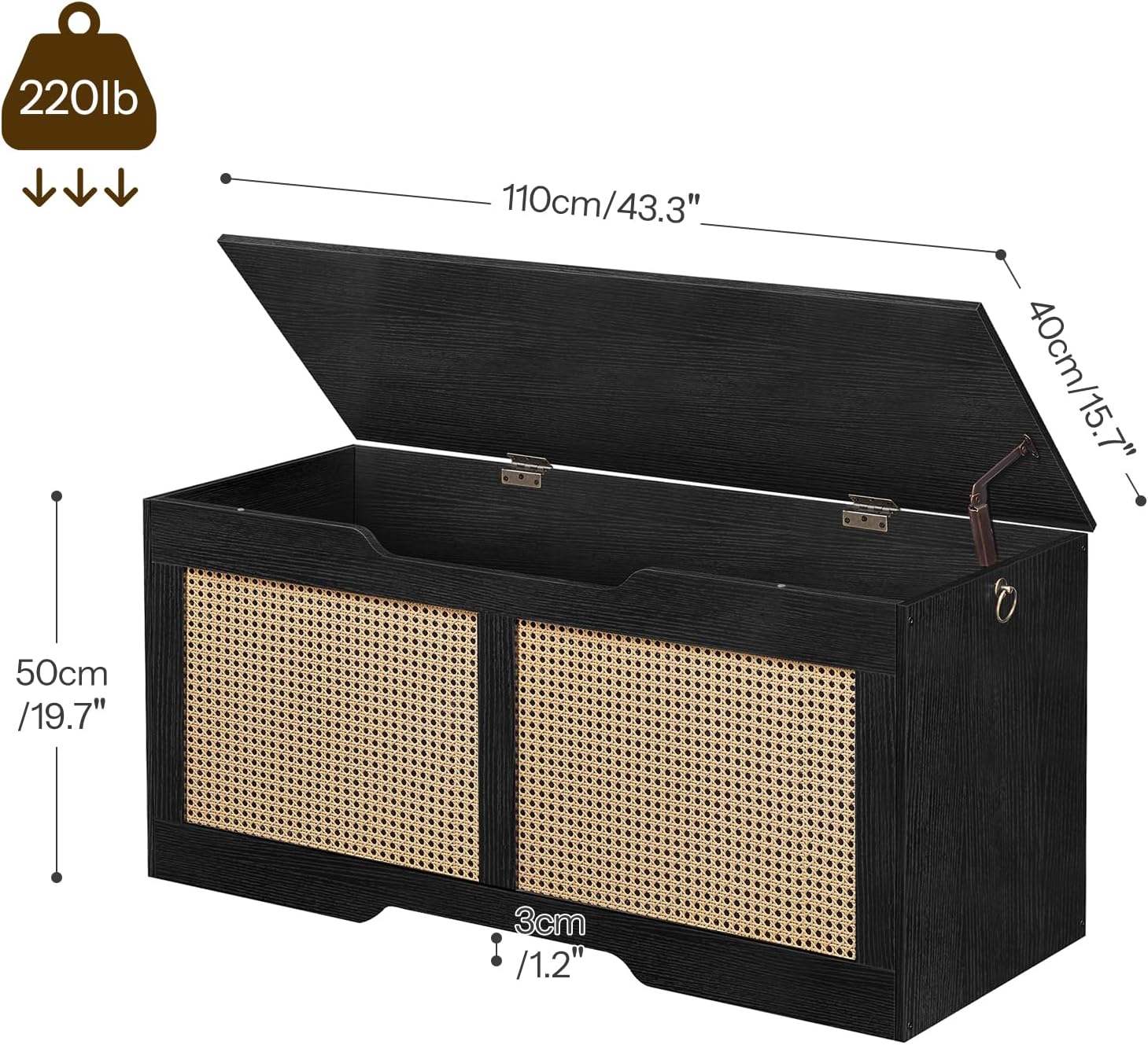 Diagram showing the dimensions of the HOOBRO Storage Bench.