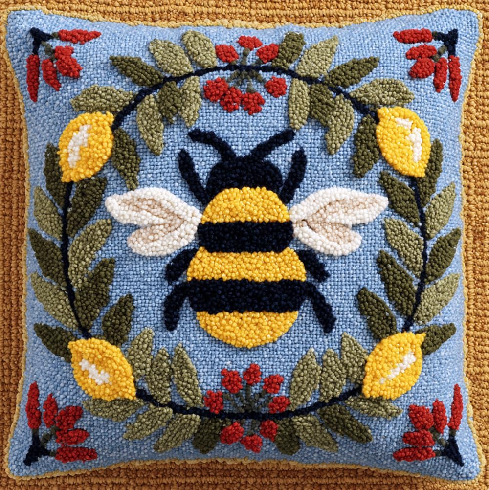 Taxpy Latch Hook Kits for Adults Bee and Wreath DIY Rug Tapestry Kits with Printed Canvas Embroidery Festival Gifts Home Decoration 17Inch X 17Inch