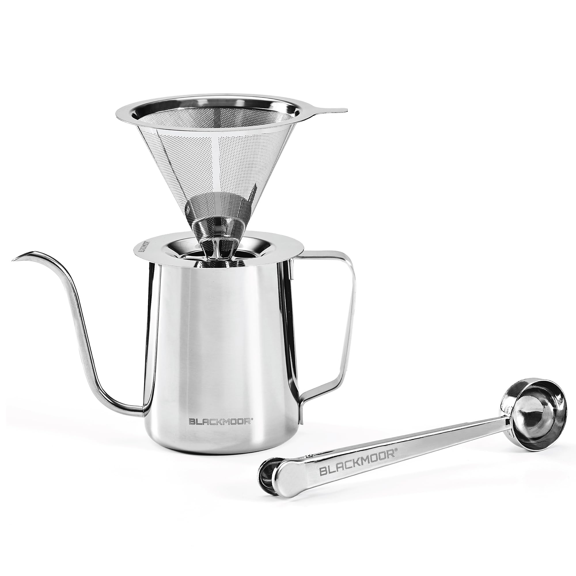 Blackmoor 3 Piece Pour Over Barista Set with 600ml Gooseneck Kettle, Filter & 15ml Coffee Scoop with Bag Clip/Stainless Steel Precision Brewing Tools for Home Coffee Lovers 68479