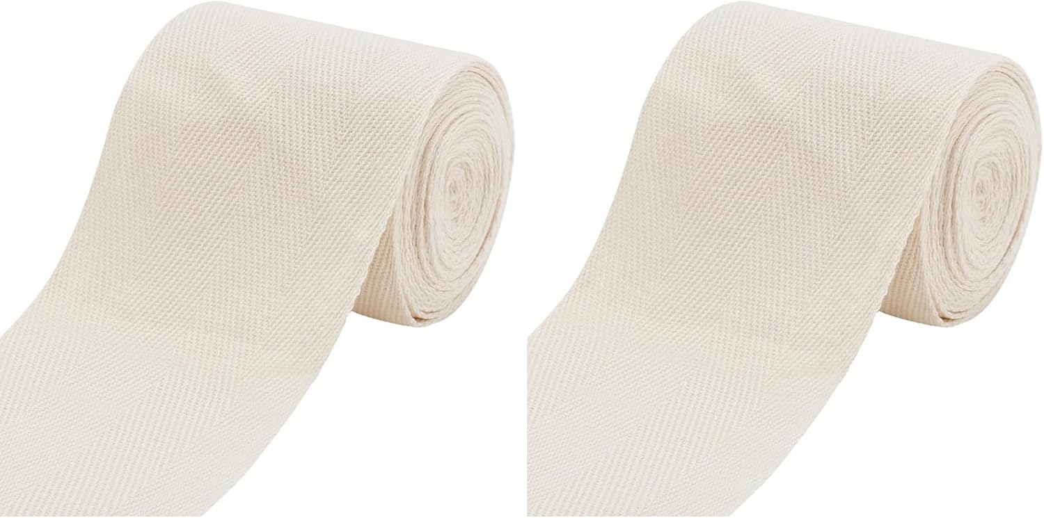 BENECREAT 5.4 Yards Cotton Twill Tape Ribbon, 3 Inch White Herringbone Bias Tape Soft Carpet Edge Strip for Sewing DIY Crafts Cotton Rug Home Decor (Pack of 2)