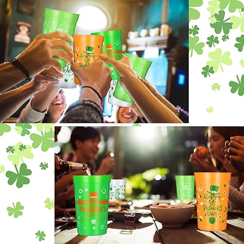 Miniatura 7 de Meanplan 36 tazas de plástico desechables para el Día de San Patricio, trébol para niños y adultos, suministros de decoración de fiesta (12 onzas)