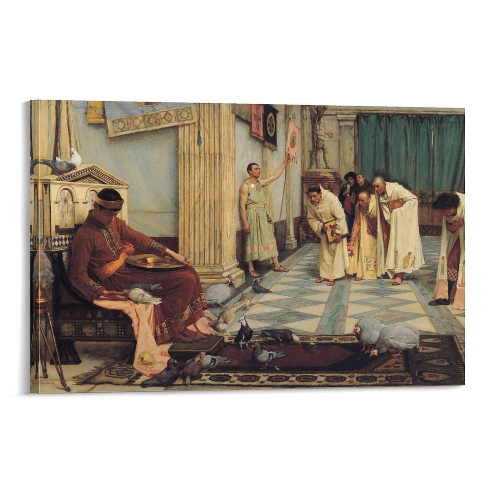 John William Waterhouse Prints 《The Favourites of The Emperor Honorius 1883》 Wall Art Poster Canvas Wall Art Picture Prints Hanging Photo Decor Home Artworks 08x12inch(20x30cm)