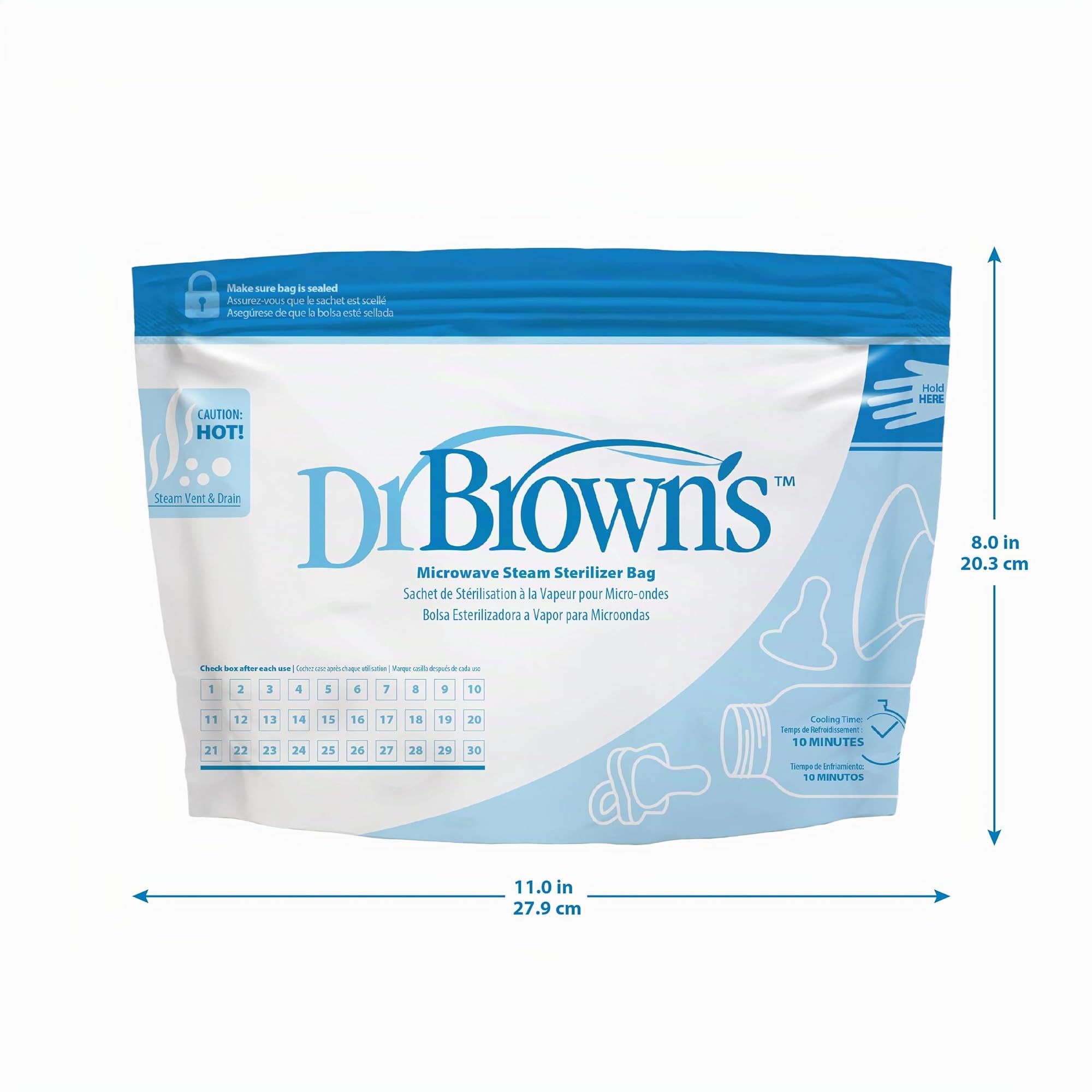 Dr. Brown’s Bolsas para Esterilizar a Vapor para Microondas – 5 Bolsitas Esterilizadoras Reutilizables para Biberones y sus Componentes, Chupetes y Otros Accesorios – Sin BPA