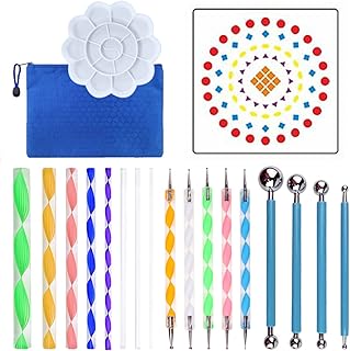 kit de arte mandala,Mandala de 20 peças,ferramentas de pontilhamento DIY pintura estênceis bola paleta pincéis de pintura multifunções kit de pontos para pedras de tela colorir desenho artesanato materiais de arte