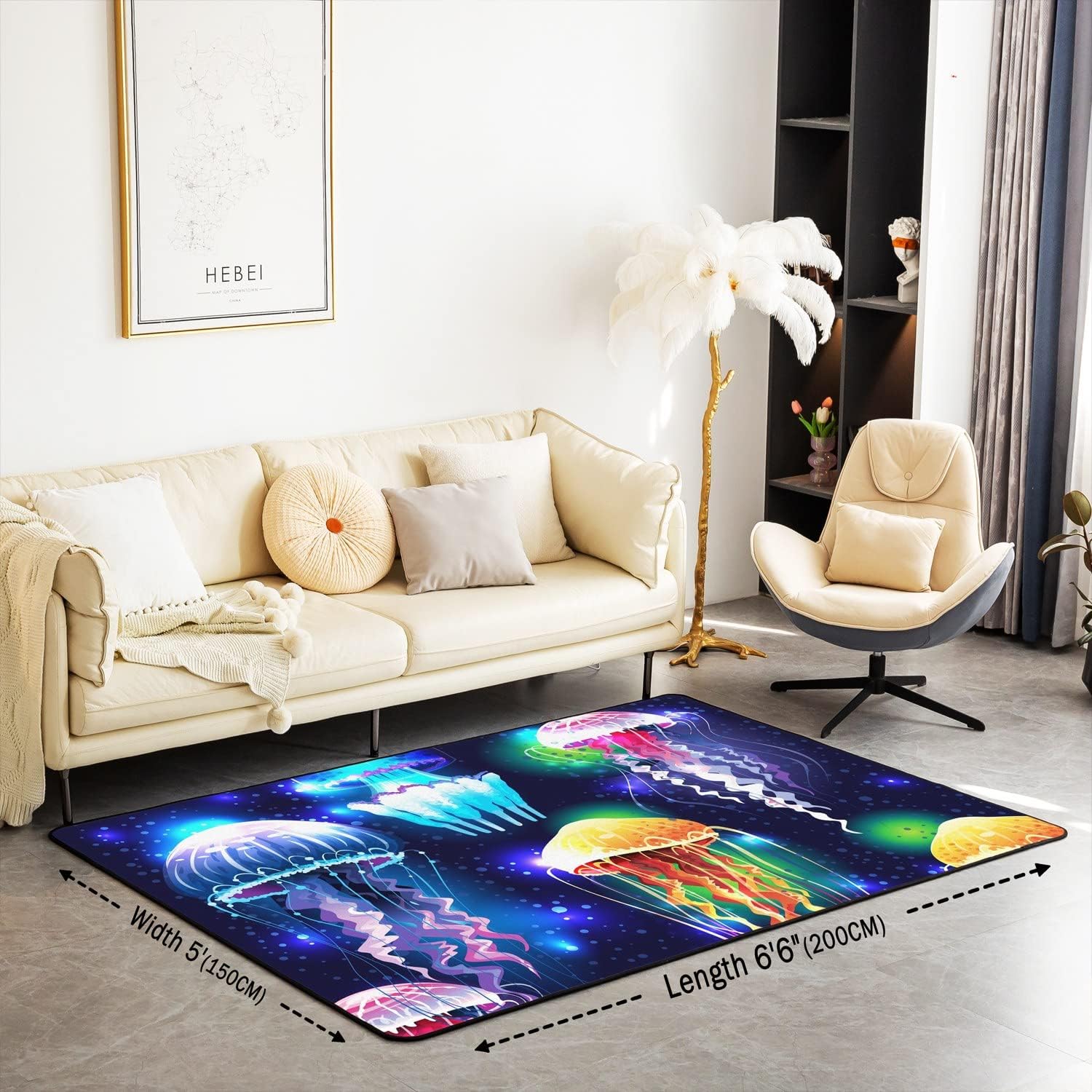 Jellyfish Area Rug 3'x5' Ocean Creature Themed Floor Mat for Home Decor Durable Indoor Entry Rug Accent Rug Mats Colorful Sea Animal Entrance Rug Soft Carpet for Livingroom, Bedroom